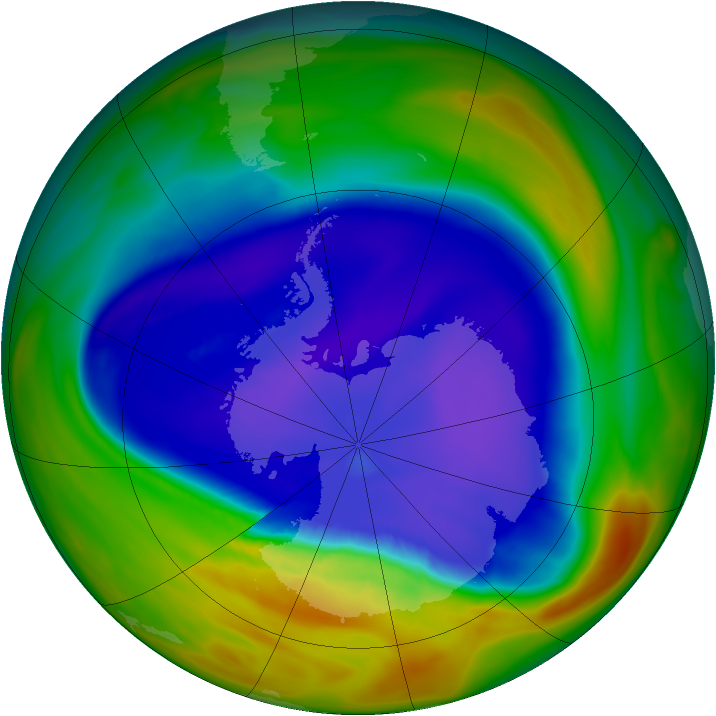 Antarctic ozone map for 14 September 2005